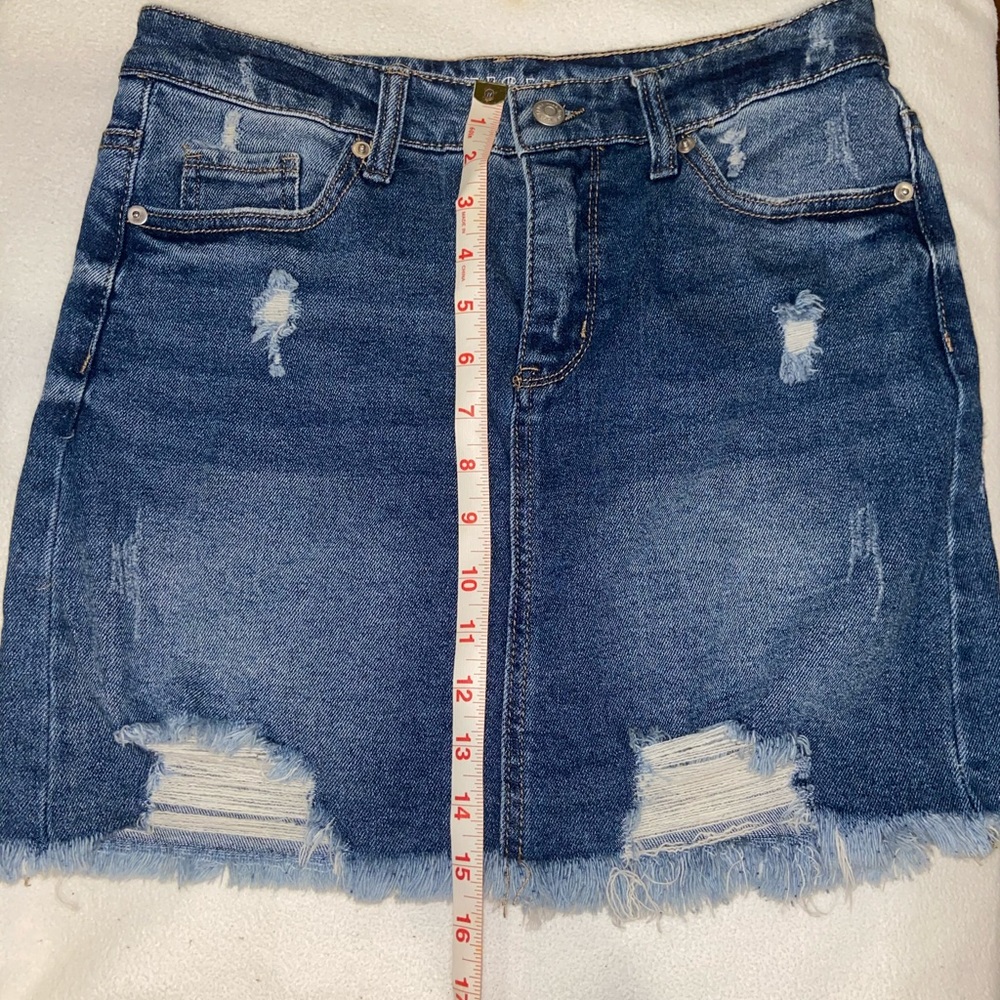 Distressed High Rise Blue Jean Skirt - Picture 4 of 4